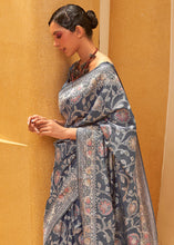 Load image into Gallery viewer, Iron Grey Lucknowi Chikankari Weaving Silk Saree