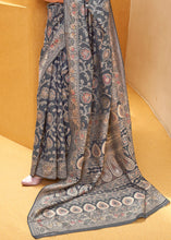 Load image into Gallery viewer, Iron Grey Lucknowi Chikankari Weaving Silk Saree