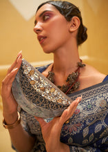 Load image into Gallery viewer, Berry Blue Lucknowi Chikankari Weaving Silk Saree