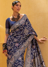 Load image into Gallery viewer, Berry Blue Lucknowi Chikankari Weaving Silk Saree