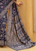 Load image into Gallery viewer, Berry Blue Lucknowi Chikankari Weaving Silk Saree