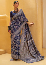 Load image into Gallery viewer, Berry Blue Lucknowi Chikankari Weaving Silk Saree