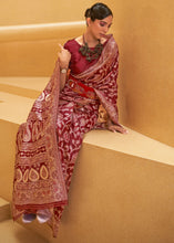 Load image into Gallery viewer, Crimson Red Lucknowi Chikankari Weaving Silk Saree