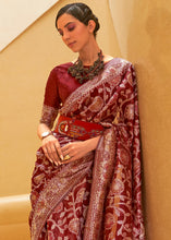 Load image into Gallery viewer, Crimson Red Lucknowi Chikankari Weaving Silk Saree
