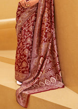 Load image into Gallery viewer, Crimson Red Lucknowi Chikankari Weaving Silk Saree