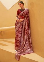 Load image into Gallery viewer, Crimson Red Lucknowi Chikankari Weaving Silk Saree