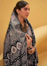 Load image into Gallery viewer, Soot Black Lucknowi Chikankari Weaving Silk Saree