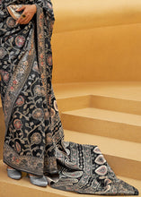 Load image into Gallery viewer, Soot Black Lucknowi Chikankari Weaving Silk Saree