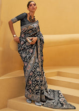 Load image into Gallery viewer, Soot Black Lucknowi Chikankari Weaving Silk Saree