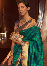 Load image into Gallery viewer, Pine Green Handloom Woven Banarasi Silk Saree