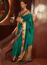 Load image into Gallery viewer, Pine Green Handloom Woven Banarasi Silk Saree