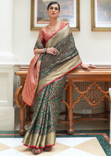 Load image into Gallery viewer, Dark Green Zari Woven Patola Silk Saree