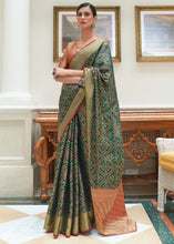 Load image into Gallery viewer, Dark Green Zari Woven Patola Silk Saree
