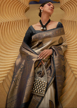 Load image into Gallery viewer, Black &amp; Golden Two Tone Woven Silk Saree