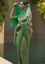 Load image into Gallery viewer, Green &amp; Grey Two Tone Woven Silk Saree