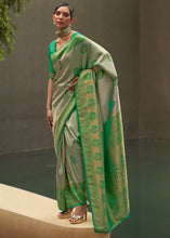 Load image into Gallery viewer, Green &amp; Grey Two Tone Woven Silk Saree