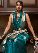 Load image into Gallery viewer, Pacific Ocean Blue Handloom Weaving Silk Saree