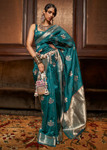 Load image into Gallery viewer, Pacific Ocean Blue Handloom Weaving Silk Saree