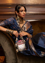 Load image into Gallery viewer, Navy Blue Handloom Weaving Silk Saree