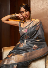 Load image into Gallery viewer, Anchor Grey Handloom Weaving Silk Saree