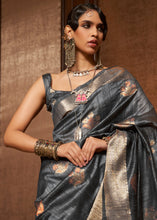 Load image into Gallery viewer, Anchor Grey Handloom Weaving Silk Saree