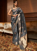 Load image into Gallery viewer, Anchor Grey Handloom Weaving Silk Saree