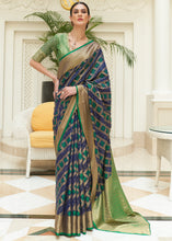 Load image into Gallery viewer, Blue &amp; Green Zari Woven Patola Silk Saree