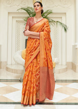 Load image into Gallery viewer, Orange &amp; Red Zari Woven Patola Silk Saree