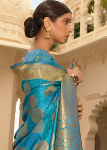 Cerulean Blue Woven Soft Kanjivaram Silk Saree with overall Butti work