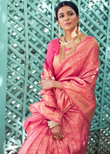 Load image into Gallery viewer, Cerise Pink and Golden Blend Woven Banarasi Silk Saree