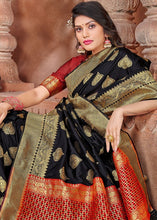 Load image into Gallery viewer, Sable Black Zari Woven Soft Silk Saree with overall Butti work