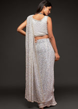 Cargar imagen en el visor de la galería, Pearl White Sequins &amp; Thread Embroidered Designer Georgette Saree