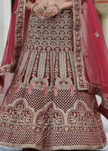 Laden Sie das Bild in den Galerie-Viewer, Maroon Red Velvet Lehenga Choli Having Heavy Embroidery &amp; Hand work: Bridal Edition