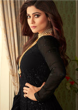 Laden Sie das Bild in den Galerie-Viewer, Midnight Black Georgette Embroidered Anarkali Suit