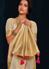 Load image into Gallery viewer, Ivory White Designer Zari Woven Tissue Silk Saree