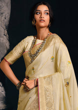 Load image into Gallery viewer, Ivory White Designer Zari Woven Tissue Silk Saree