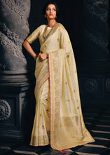 Load image into Gallery viewer, Ivory White Designer Zari Woven Tissue Silk Saree