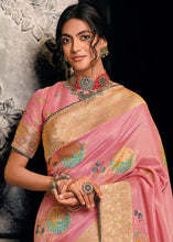 Load image into Gallery viewer, Watermelon Pink Designer Zari Woven Tissue Silk Saree