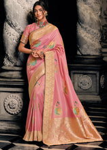 Load image into Gallery viewer, Watermelon Pink Designer Zari Woven Tissue Silk Saree