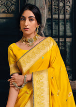 Load image into Gallery viewer, Tuscany Yellow Designer Zari Woven Tissue Silk Saree