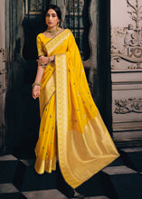 Load image into Gallery viewer, Tuscany Yellow Designer Zari Woven Tissue Silk Saree
