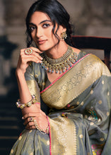 Load image into Gallery viewer, Anchor Grey Designer Zari Woven Tissue Silk Saree