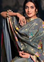 Load image into Gallery viewer, Anchor Grey Designer Zari Woven Tissue Silk Saree