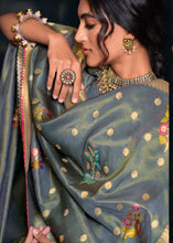 Load image into Gallery viewer, Anchor Grey Designer Zari Woven Tissue Silk Saree