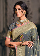 Load image into Gallery viewer, Anchor Grey Designer Zari Woven Tissue Silk Saree