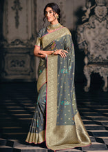 Load image into Gallery viewer, Anchor Grey Designer Zari Woven Tissue Silk Saree