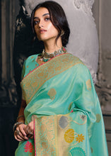 Load image into Gallery viewer, Shades Of Blue Designer Zari Woven Tissue Silk Saree