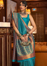 Load image into Gallery viewer, Olympic Blue Handloom Woven Banarasi Silk Saree