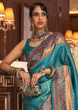 Load image into Gallery viewer, Olympic Blue Handloom Woven Banarasi Silk Saree