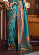 Load image into Gallery viewer, Olympic Blue Handloom Woven Banarasi Silk Saree